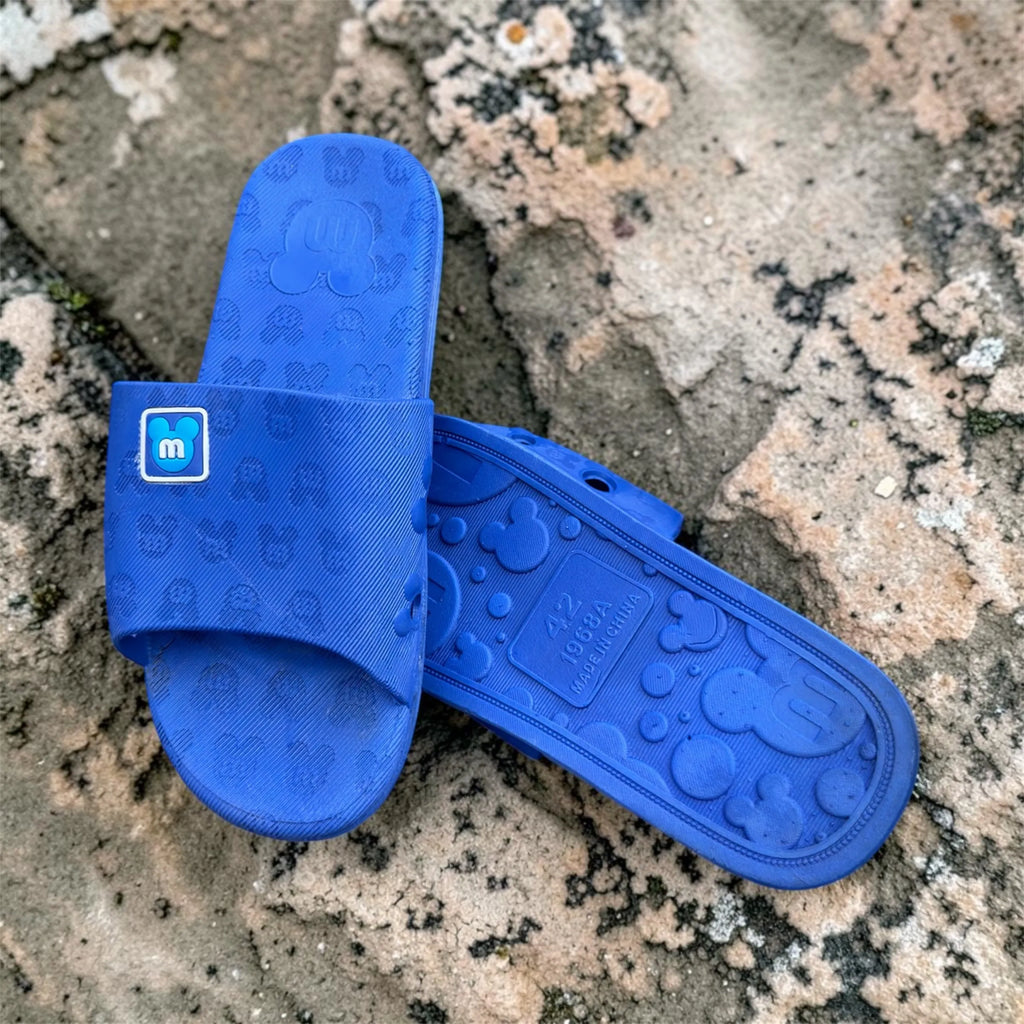 Royal Blue Mickey Print Slides | Comfortable Kids Slip-On Slippers