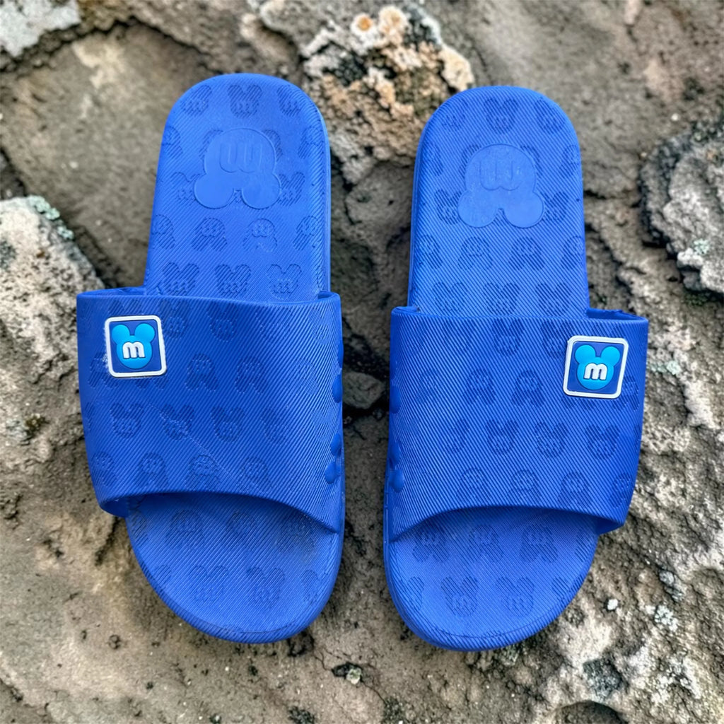 Royal Blue Mickey Print Slides | Comfortable Kids Slip-On Slippers