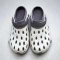 White & Grey Two-Tone Clogs | Breathable Hole Design Slip-On Garden Shoes | Comfortable Closed-Toe Sandals