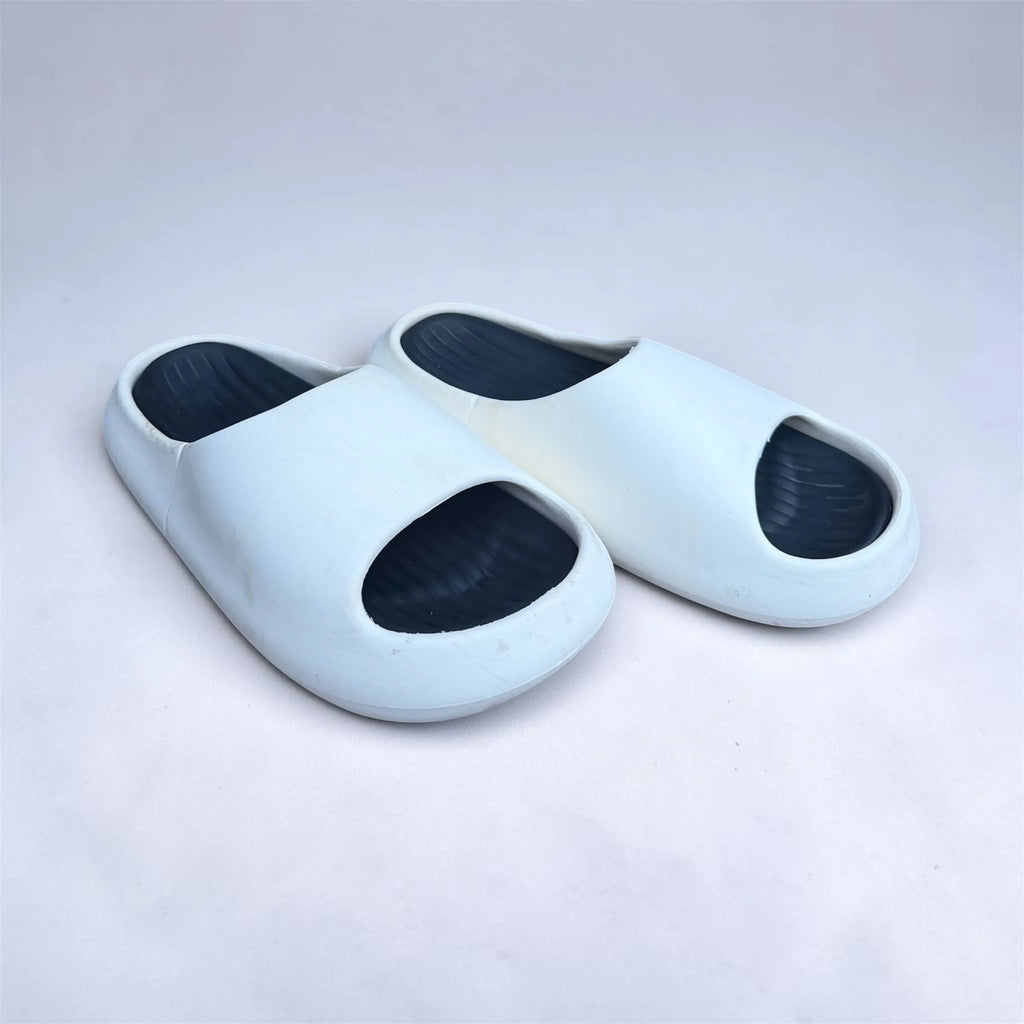 White & Navy Two-Tone Pillow Slides | Cloud Soft Thick Sole Sliders | Comfortable Slip-On Slippers