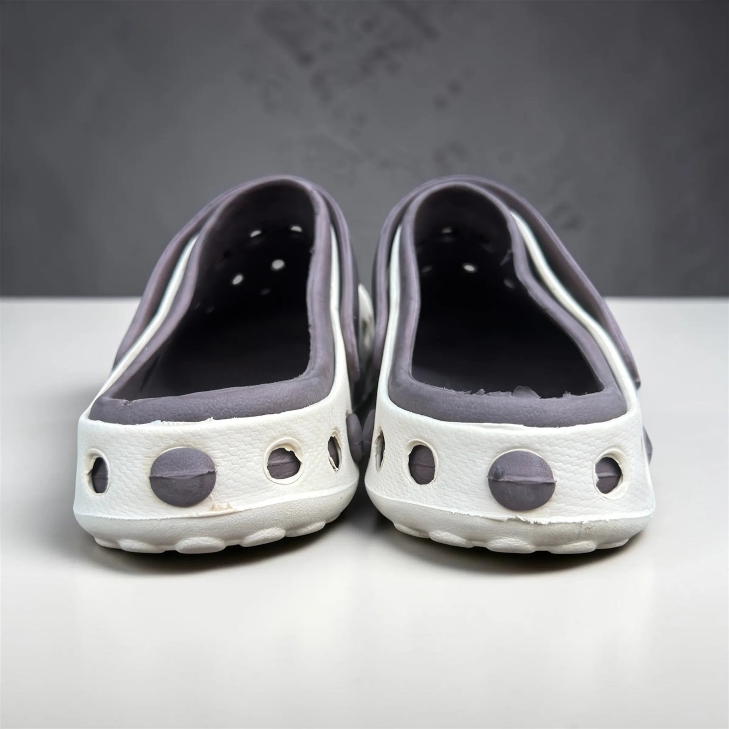White & Grey Two-Tone Clogs | Breathable Hole Design Slip-On Garden Shoes | Comfortable Closed-Toe Sandals