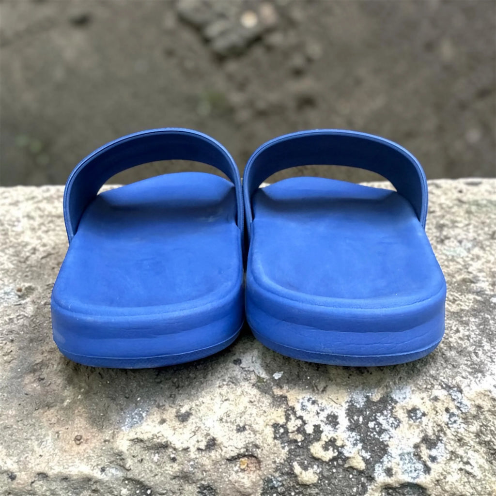 Blue Striped Slides | Tri-Color Navy Cream & Sky Blue Strap | Textured Grip Sole Slippers