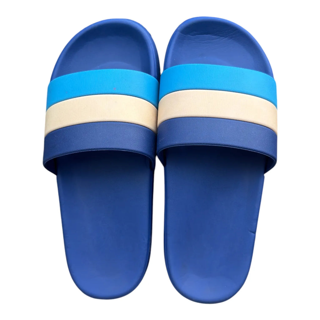Blue Striped Slides | Tri-Color Navy Cream & Sky Blue Strap | Textured Grip Sole Slippers