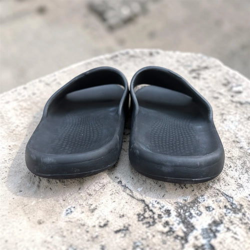 Black Pillow Slides | Massage Footbed Non-Slip Sole | Comfortable Slip-On Slippers