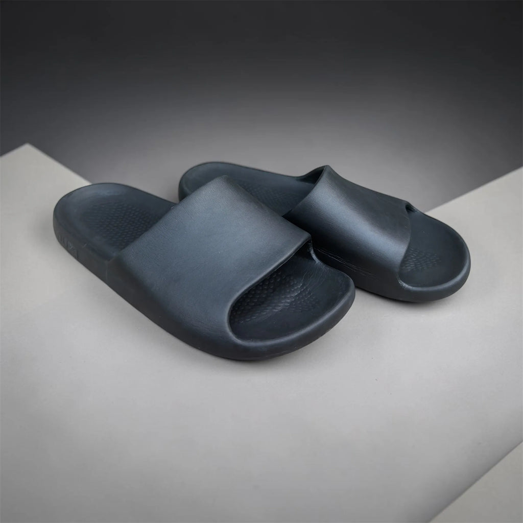 Black Pillow Slides | Massage Footbed Non-Slip Sole | Comfortable Slip-On Slippers