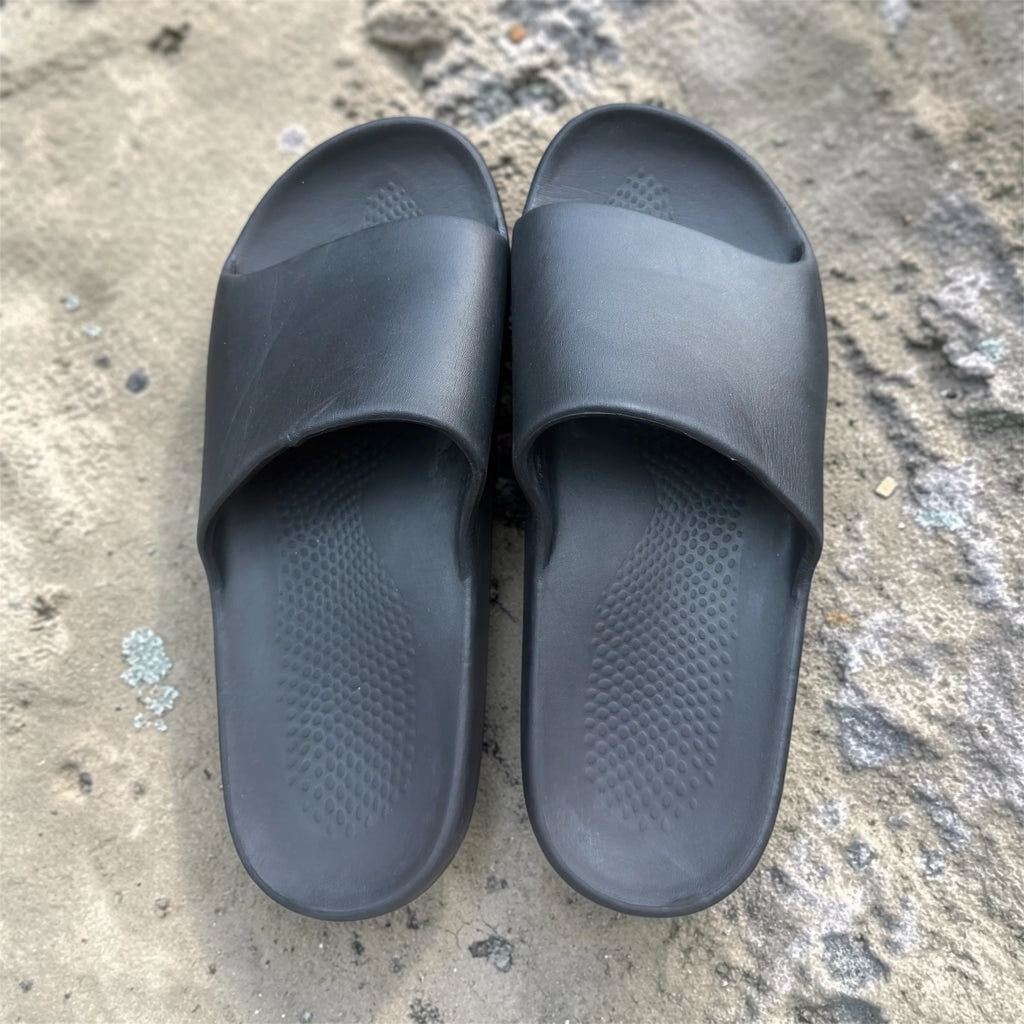 Black Pillow Slides | Massage Footbed Non-Slip Sole | Comfortable Slip-On Slippers
