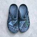 Camo Print Vented Clogs | Grey & Green Camouflage Slip-On Garden Shoes | Comfortable Holed Sandals