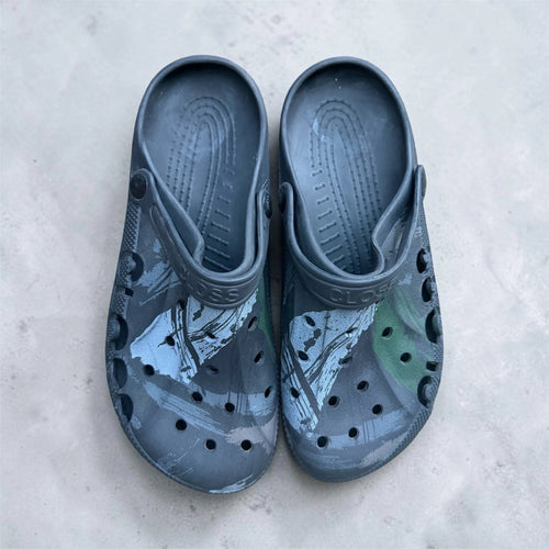 Camo Print Vented Clogs | Grey & Green Camouflage Slip-On Garden Shoes | Comfortable Holed Sandals Rewear.pk