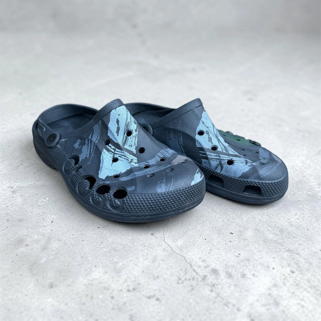 Camo Print Vented Clogs | Grey & Green Camouflage Slip-On Garden Shoes | Comfortable Holed Sandals