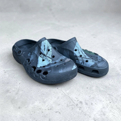 Camo Print Vented Clogs | Grey & Green Camouflage Slip-On Garden Shoes | Comfortable Holed Sandals Rewear.pk