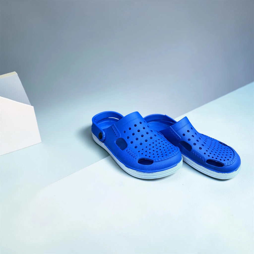 Royal Blue Perforated Clogs | Multi-Hole Vented Slip-On Sandals | Comfortable Adjustable Strap Shoes