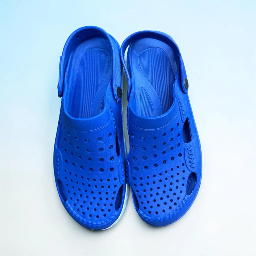 Royal Blue Perforated Clogs | Multi-Hole Vented Slip-On Sandals | Comfortable Adjustable Strap Shoes