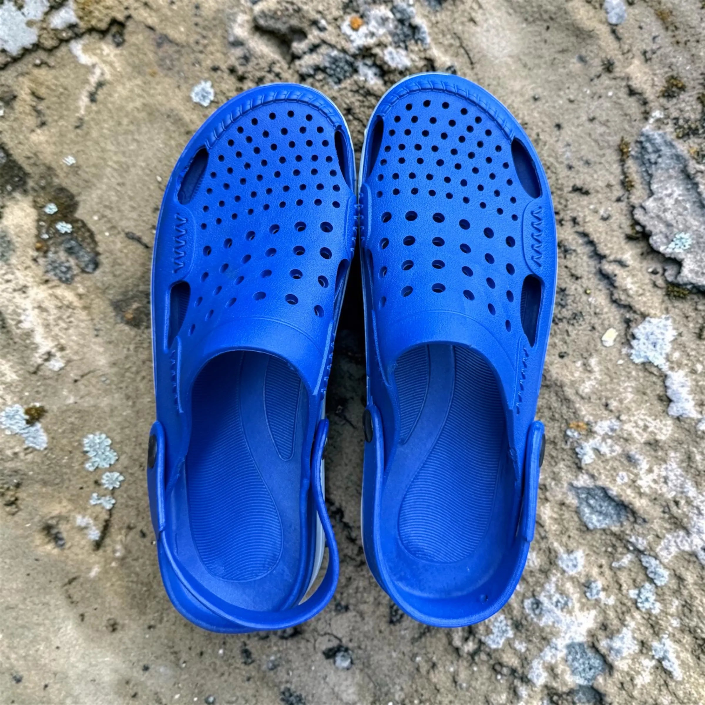 Royal Blue Perforated Clogs | Multi-Hole Vented Slip-On Sandals | Comfortable Adjustable Strap Shoes